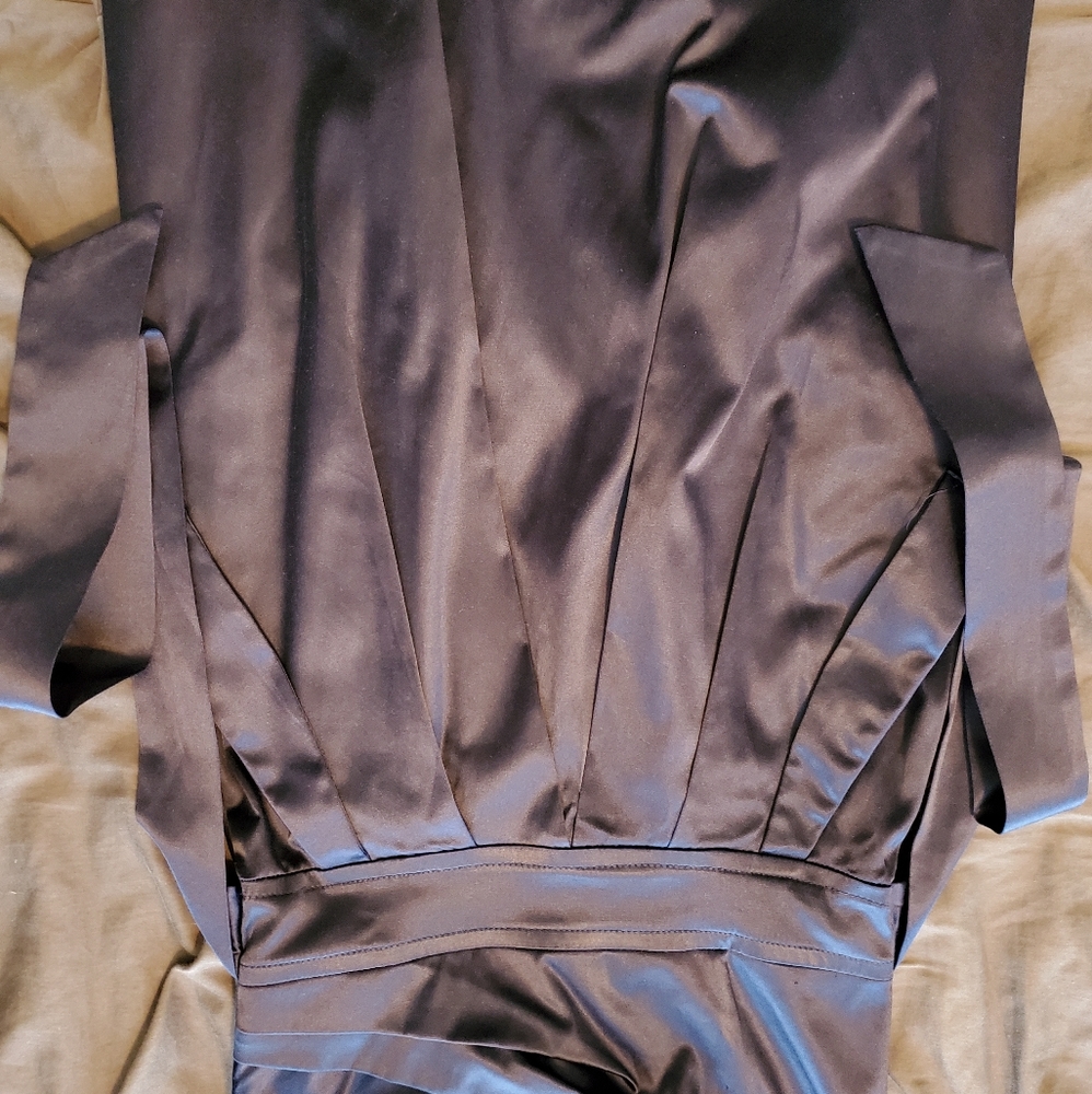 Navy Blue Satin Strapless Dress